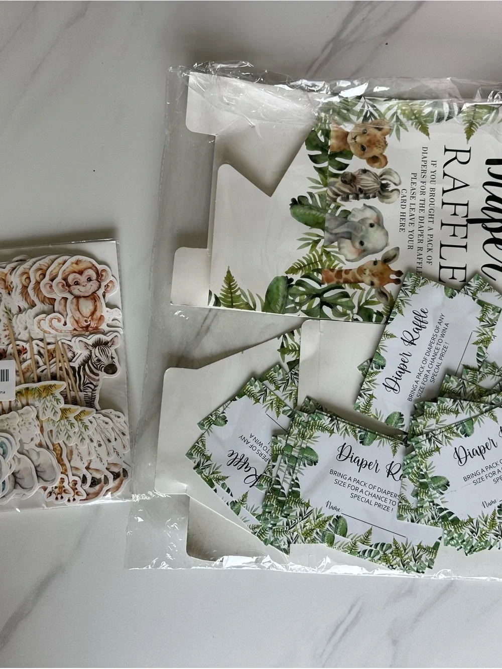Diaper Raffle Cards and Safari Stickers - Green Jungle Party Set